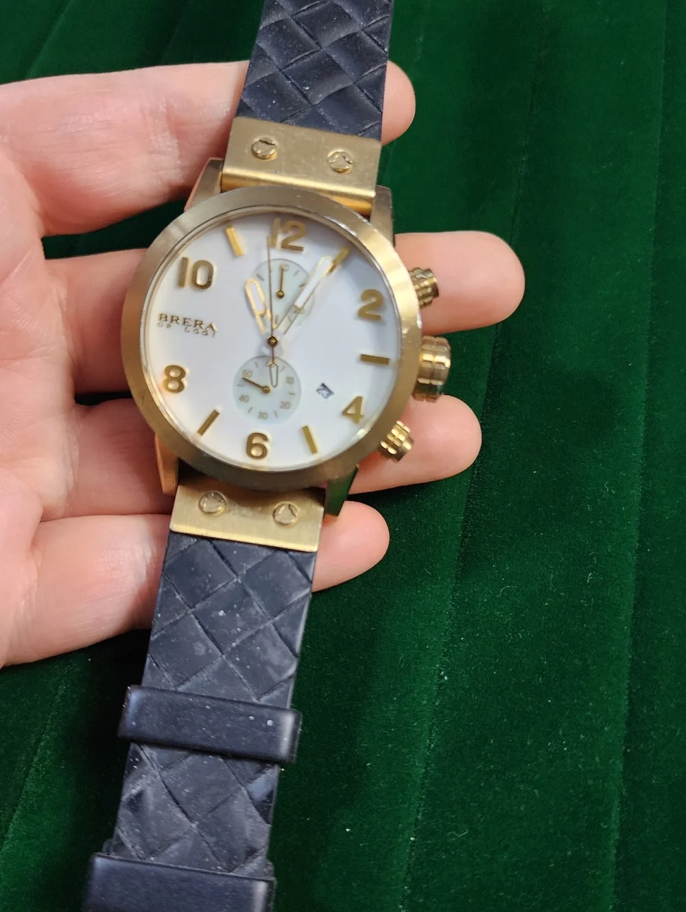 $980/Brera Orologi Chronograph Watch Gold Tone White Dial For Repair Not Working